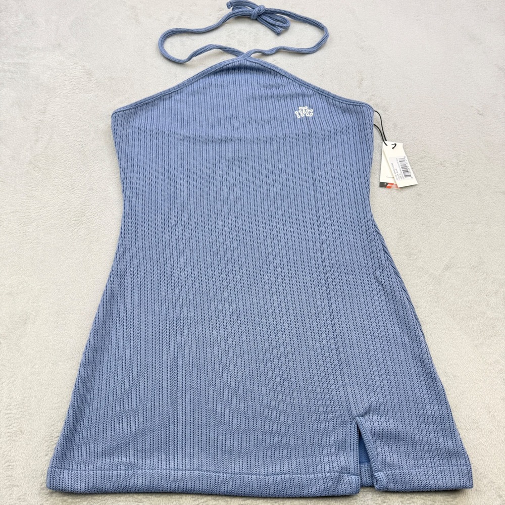 HONOR THE GIFT Dress Womens Blue‎ 70s Halter XL Ribbed Side Party Streetwear